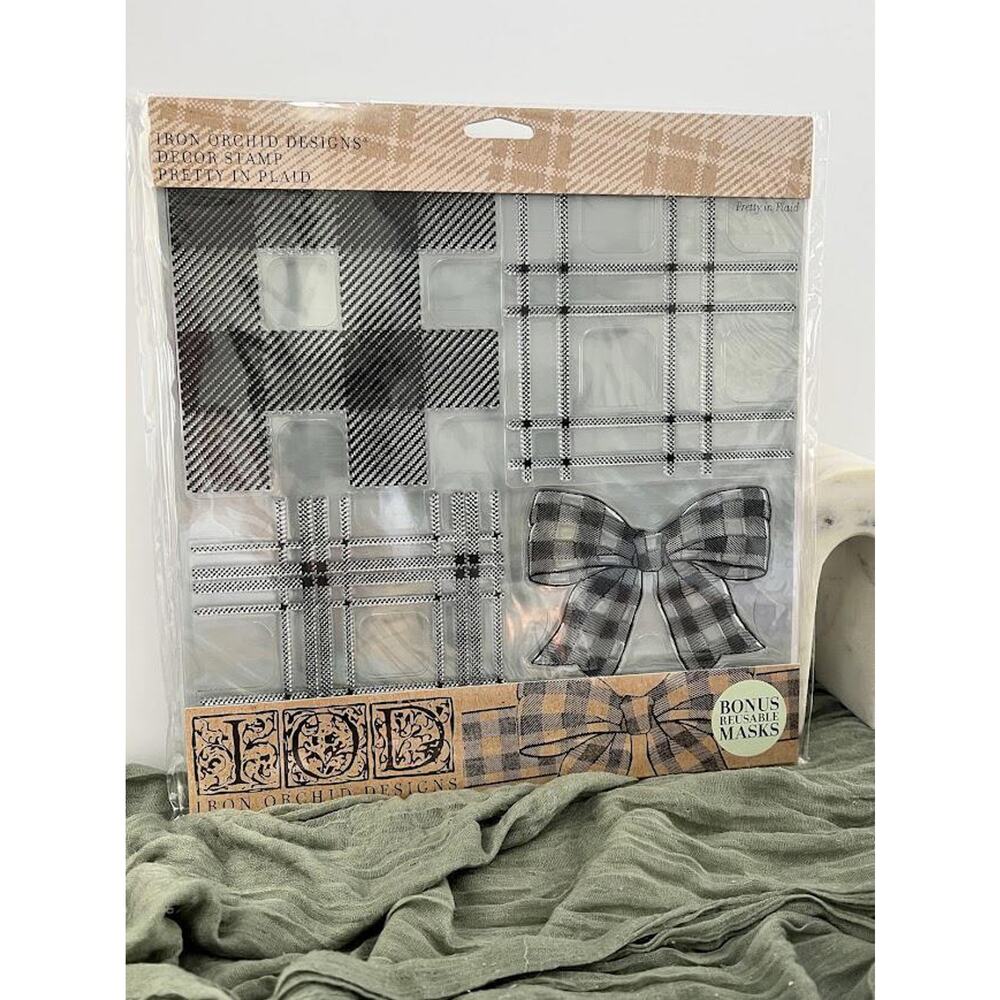 Pretty in Plaid IOD Decor Stamps Set - 12- x 12 Brand New